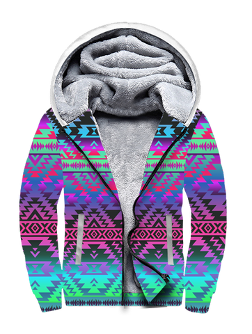 Powwow StoreSFH0022 Purple Light Pattern Native 3D Fleece Hoodie