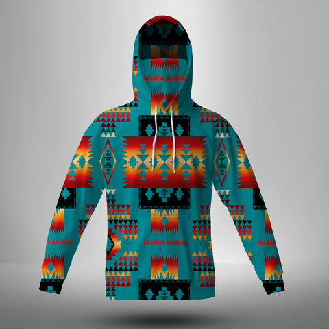 GB-NAT00046-14 Blue Native Tribes Pattern Native American 3D Hoodie With Mask
