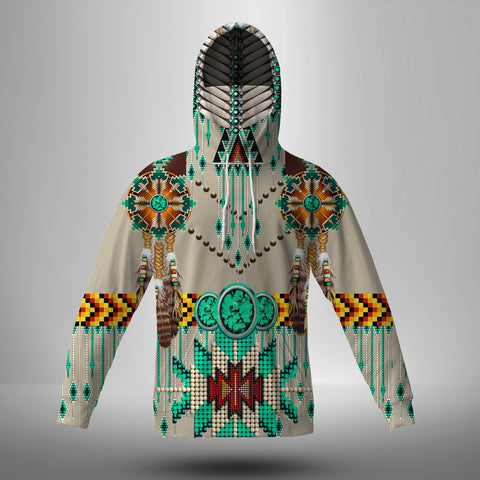 GB-NAT00069-02 Green Pattern Breastplate 3D Hoodie With Mask