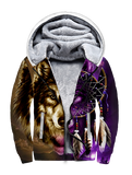 GB-NAT0005 Dreamcatcher Purple Wolf Native American 3D Fleece Hoodie