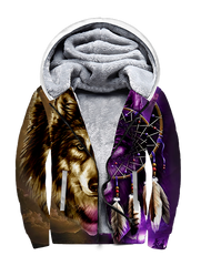 Powwow StoreGBNAT0005 Dreamcatcher Purple Wolf Native American 3D Fleece Hoodie