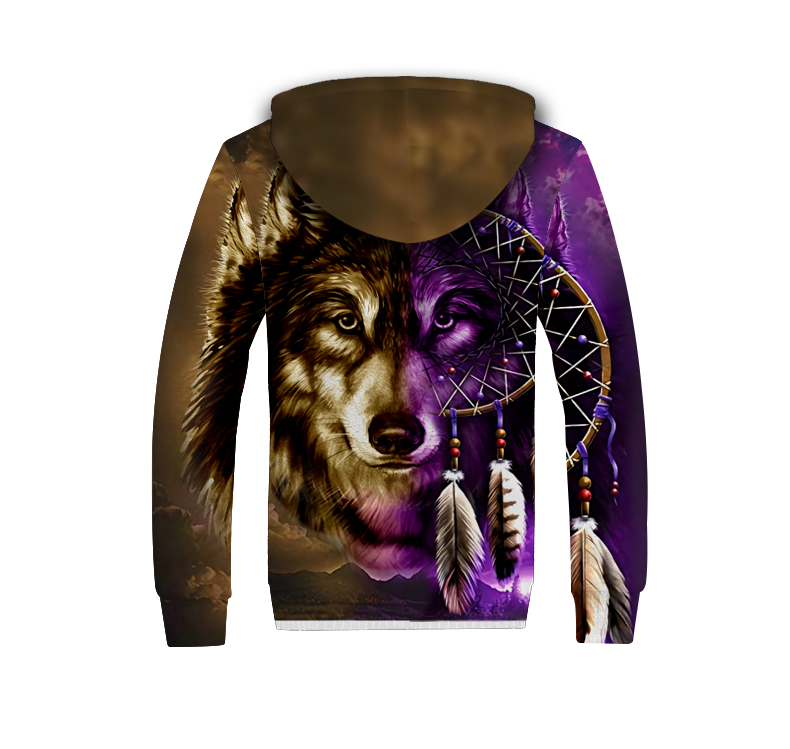 Powwow Storegb nat0005 dreamcatcher purple wolf native american 3d fleece hoodie