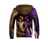 GB-NAT0005 Dreamcatcher Purple Wolf Native American 3D Fleece Hoodie