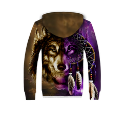 Powwow Storegb nat0005 dreamcatcher purple wolf native american 3d fleece hoodie