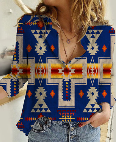 GB-NAT00062-04 Navy Tribe Design Native American Linen Shirts