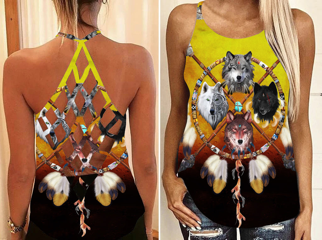 Powwow Store gb nat00120 wolf dream catcher native american criss cross