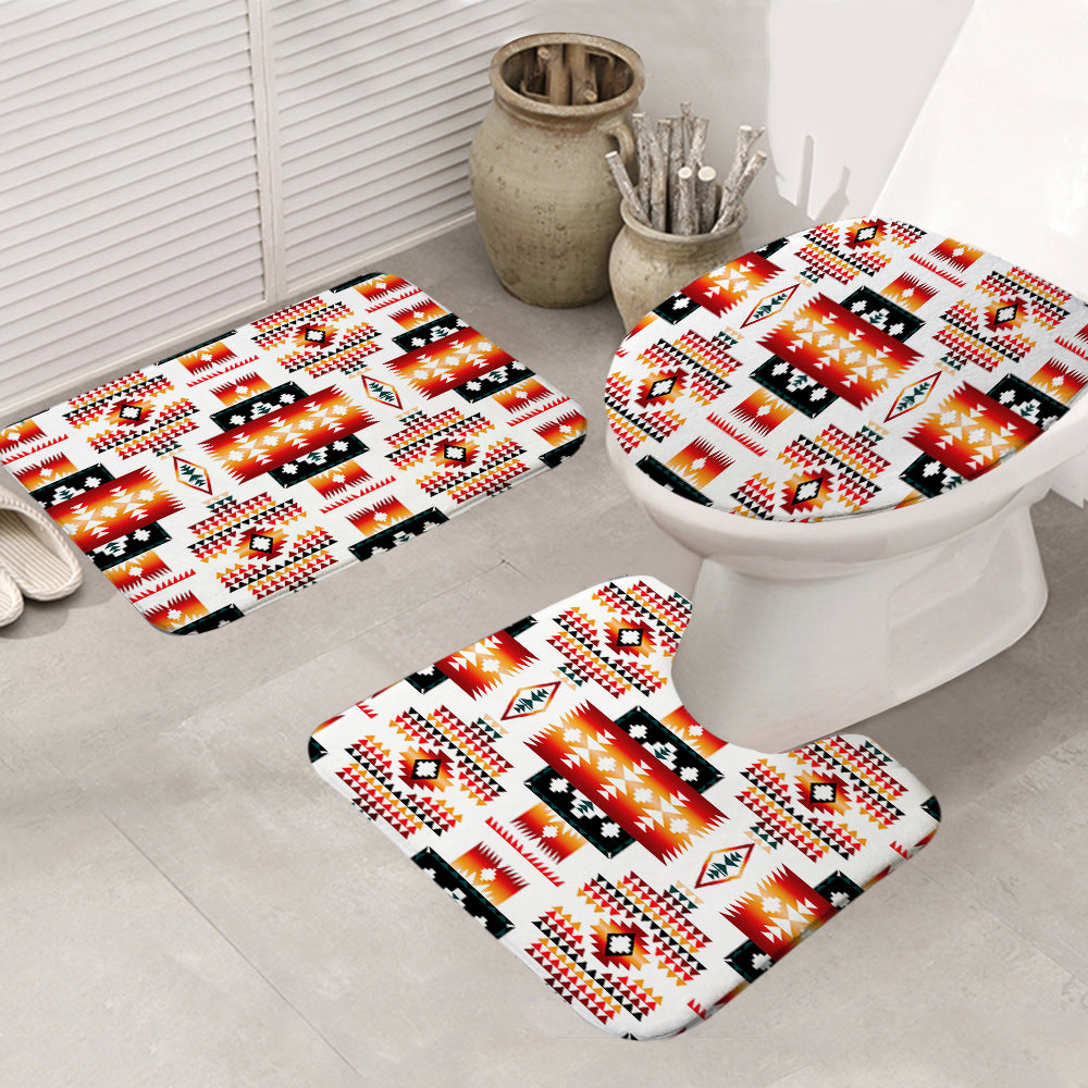 GB-NAT00075 White Tribes Pattern Native American Bathroom Mat 3 Pieces - Powwow Store