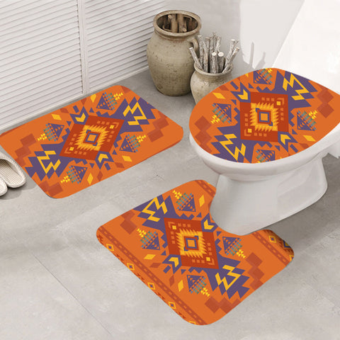 GB-NAT00538-02 Orange Pattern Bathroom Mat 3 Pieces