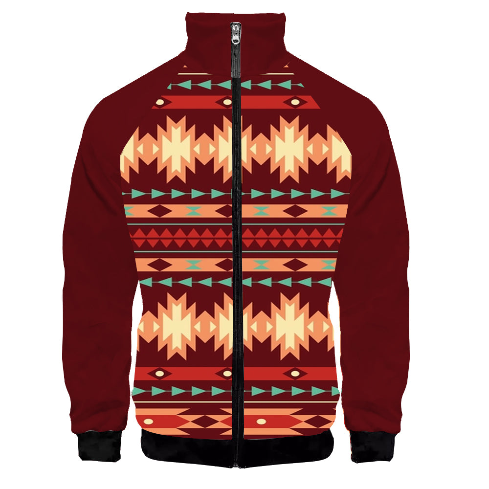 Powwow StoreGBNAT00510 Red Ethnic Pattern Native American Jacket