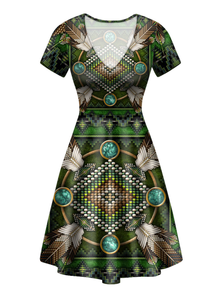 Powwow Store gb nat00023 01 naumaddic arts green neck dress