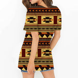 Powwow Store gb nat00507 brown ethnic pattern round neck hollow out tshirt