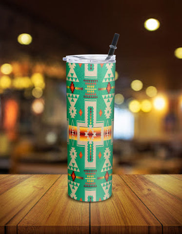 Powwow Store gb nat00062 06 green tribe design native american skinny tumbler