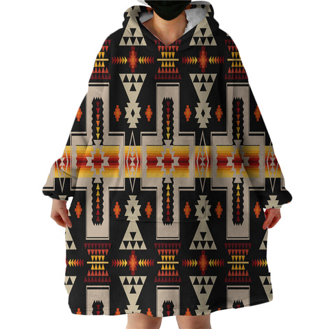 Powwow Store gb nat00062 01 black tribe design sherpa hoodie blankets