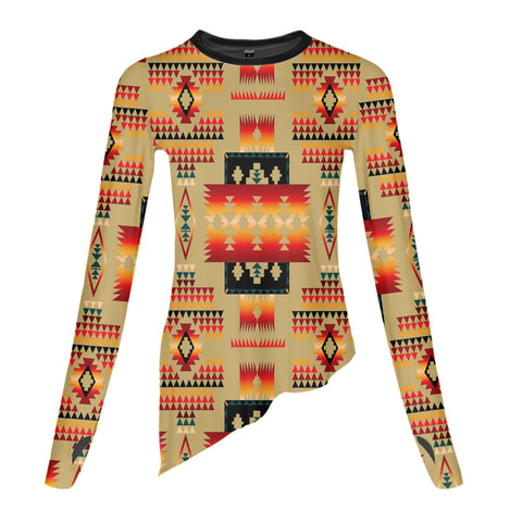 Powwow StoreGBNAT0004615  Light Brown Tribe Pattern 3D Dance Long Sleeve Tshirt