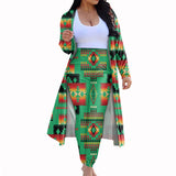 GB-NAT00046-05 Green Tribe Pattern Native American Cardigan Coat Long Pant Set
