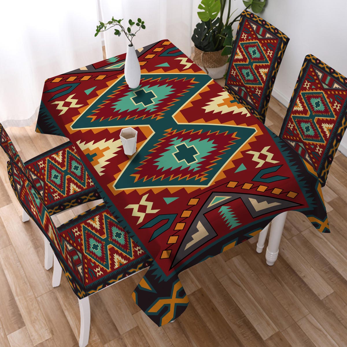 GB-NAT00061 Native Red Yellow Pattern Tablecloth - Powwow Store
