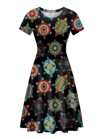 Powwow Store gb nat00042 01 mini turtle black round neck dress