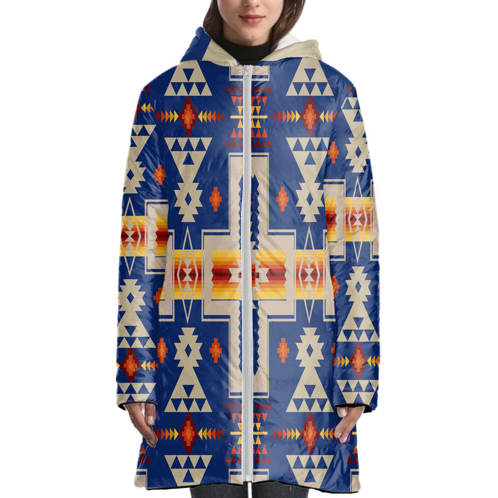 GB-NAT00062-04 Navy Tribe Design 3D With Cap Long Down Jacket