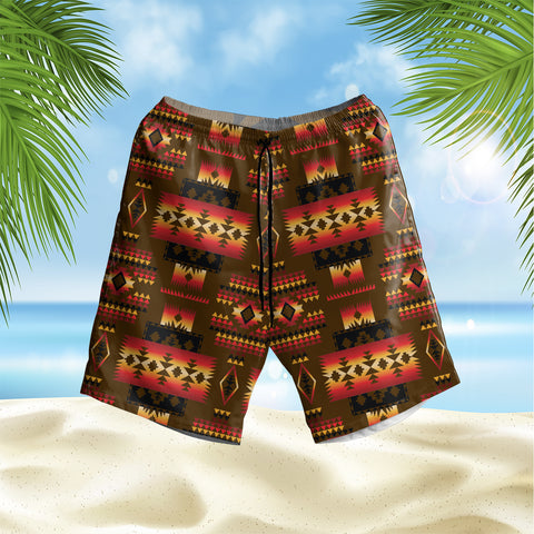 GB-NAT00046-08 Brown Pattern  Hawaiian Shorts