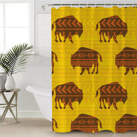 GB-NAT00587 Vector Bison Yellow  Shower Curtain