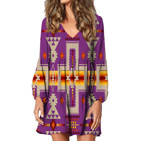 GB-NAT00062-07 Light Purple Tribe Design Native American Swing Dress