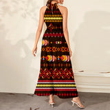 Pattern Feather Red Dress Maxi Ligation