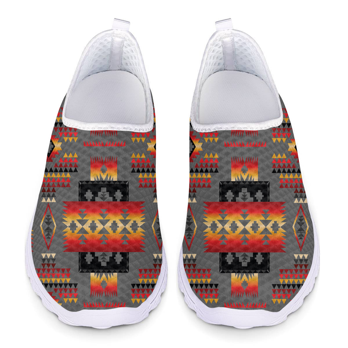 GB-NAT00046-11 Gray Tribe Pattern Native American Mesh Shoes - Powwow Store
