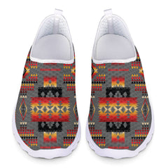 GB-NAT00046-11 Gray Tribe Pattern Native American Mesh Shoes - Powwow Store