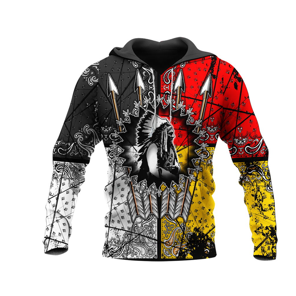 Powwow StoreGBNAT00015 Native American Chief 3D Pullover All Over Hoodie