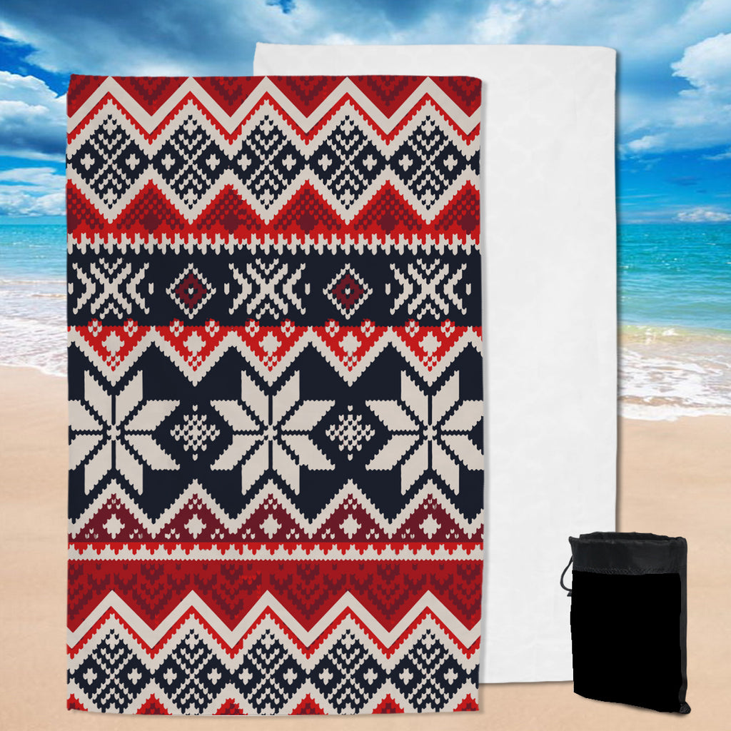 GB-NAT00527 Navy Red Pattern Native Pool Beach Towel