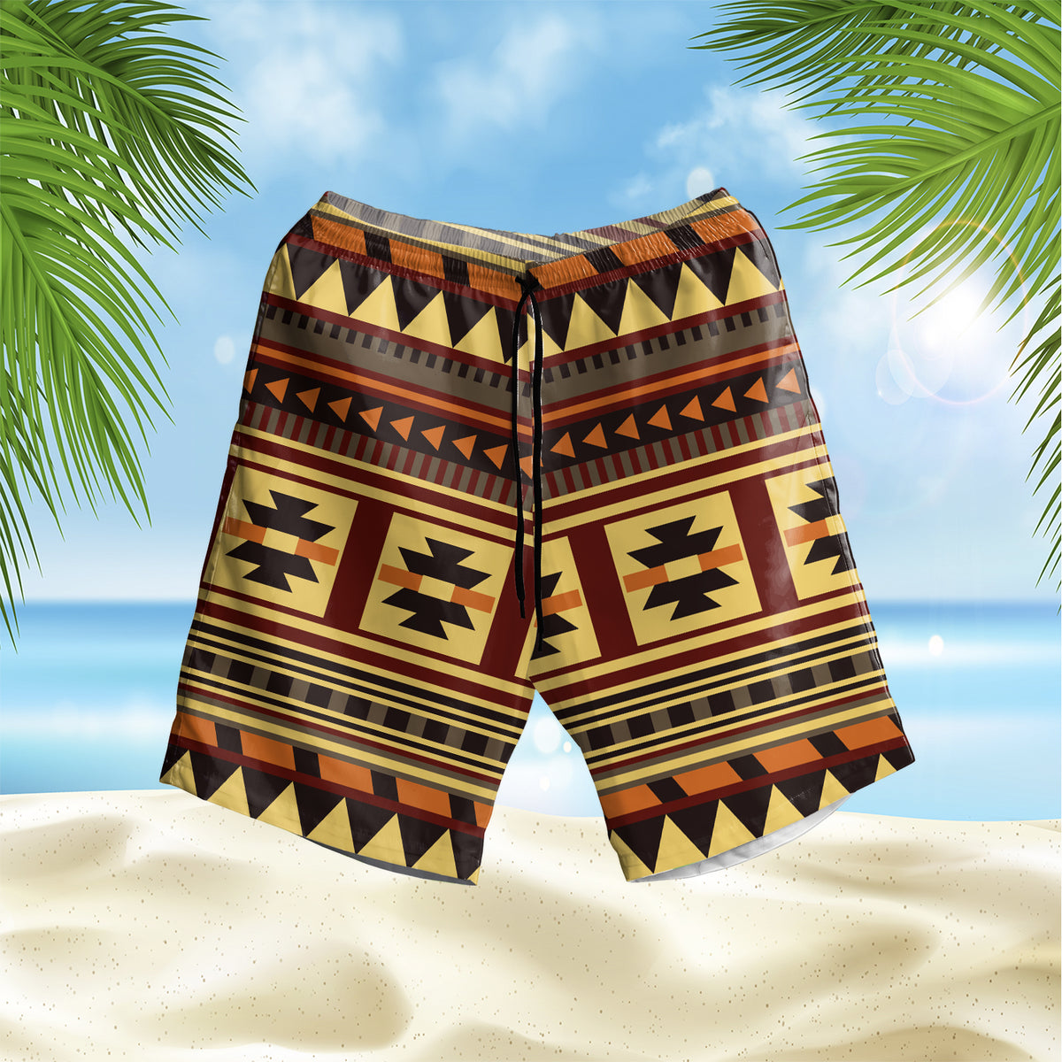 Powwow StoreGBNAT00507 Brown Ethnic Pattern Hawaiian Shorts