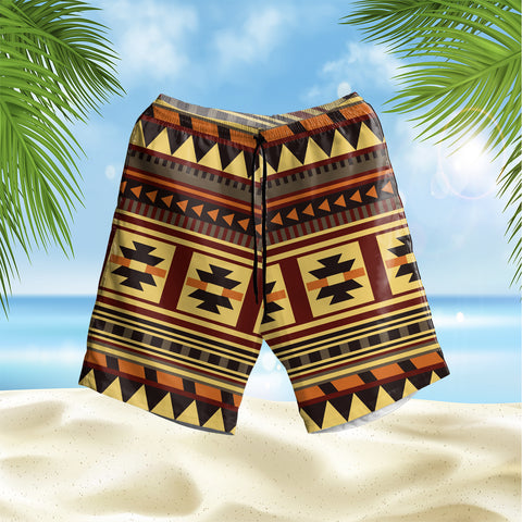 GB-NAT00507 Brown Ethnic Pattern Hawaiian Shorts