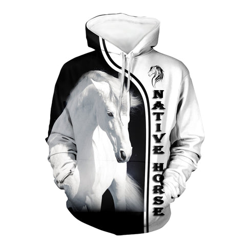 GB-NAT00397 White Horse Native 3D Hoodie