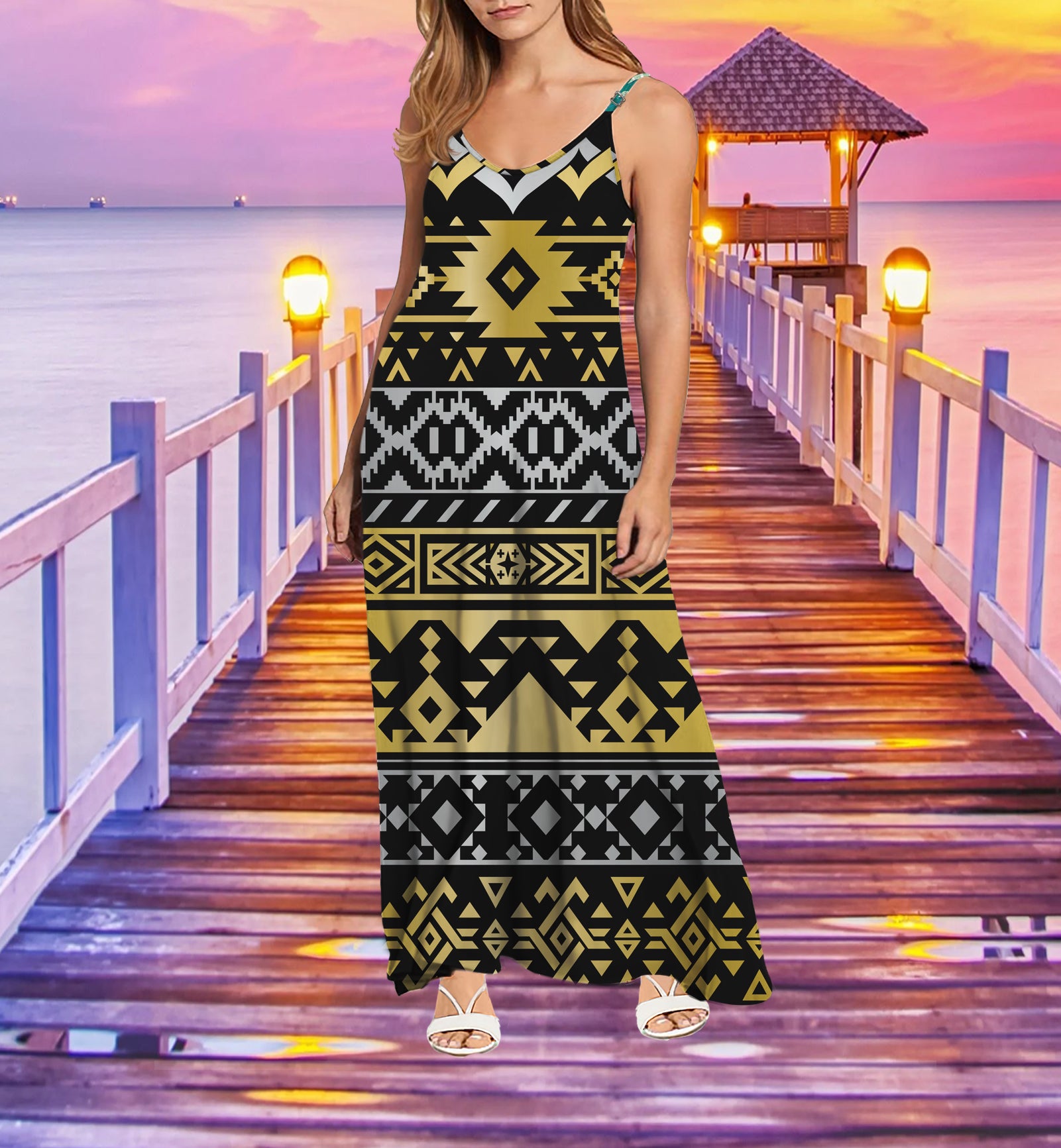 Powwow StoreMXD00025 Pattern Native Maxi Dress
