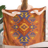 GB-NAT00538-02 Orange Pattern Native  Wearable Bathrobe Bath Wrap Towel
