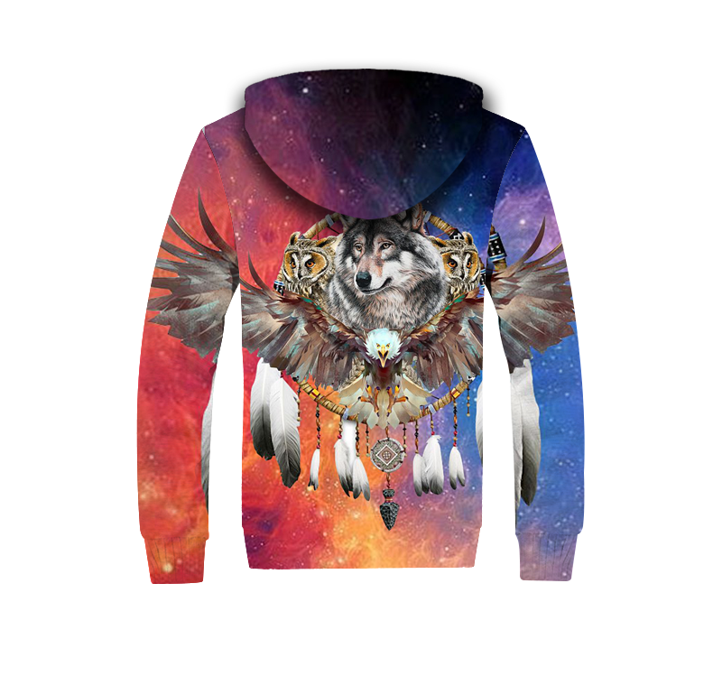 Powwow Storegb nat00211 native american wolf owl eagle dreamcatcher 3d fleece hoodie