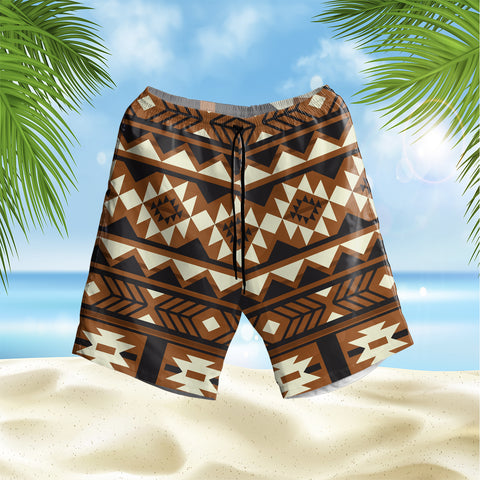 GB-NAT00508 Brown Pattern Native  Hawaiian Shorts