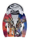 GB-NAT00211 Native American Wolf Owl Eagle Dreamcatcher 3D Fleece Hoodie