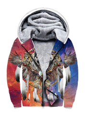 Powwow StoreGBNAT00211 Native American Wolf Owl Eagle Dreamcatcher 3D Fleece Hoodie