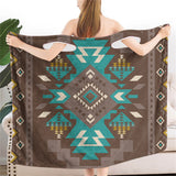 Powwow Storegb nat00538 blue pattern brown native wearable bathrobe bath wrap towel