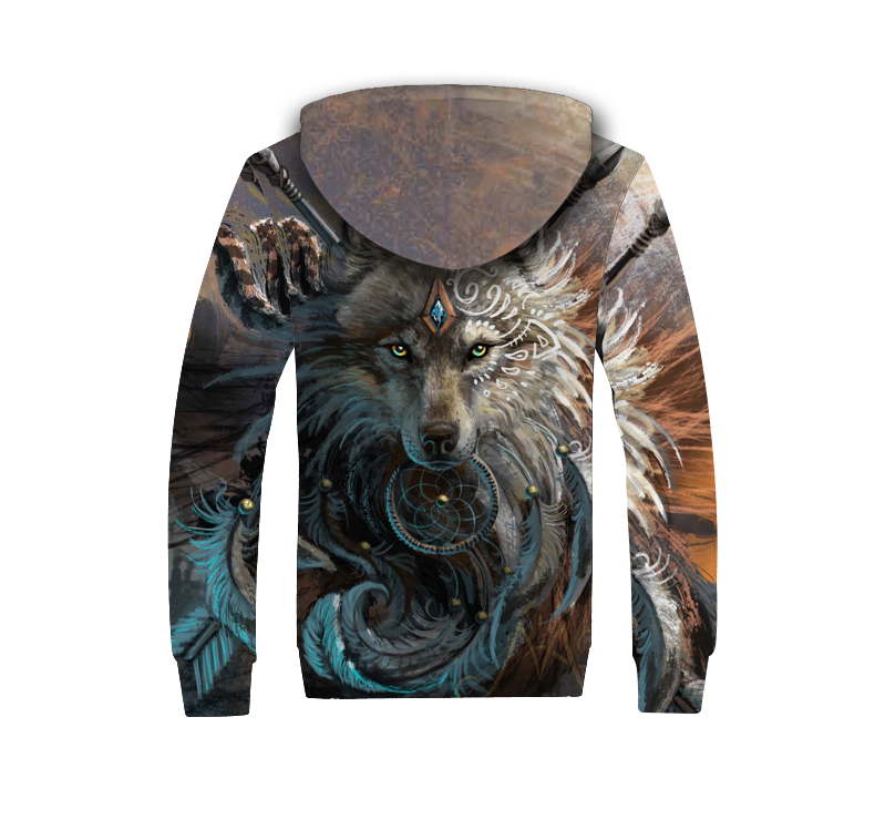 Powwow Storegb nat00084 wolf warrior 3d fleece hoodie