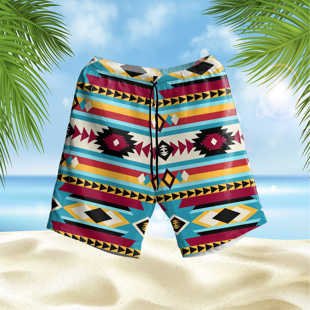 Powwow StoreGBNAT00511 Blue & Red Pattern Hawaiian Shorts