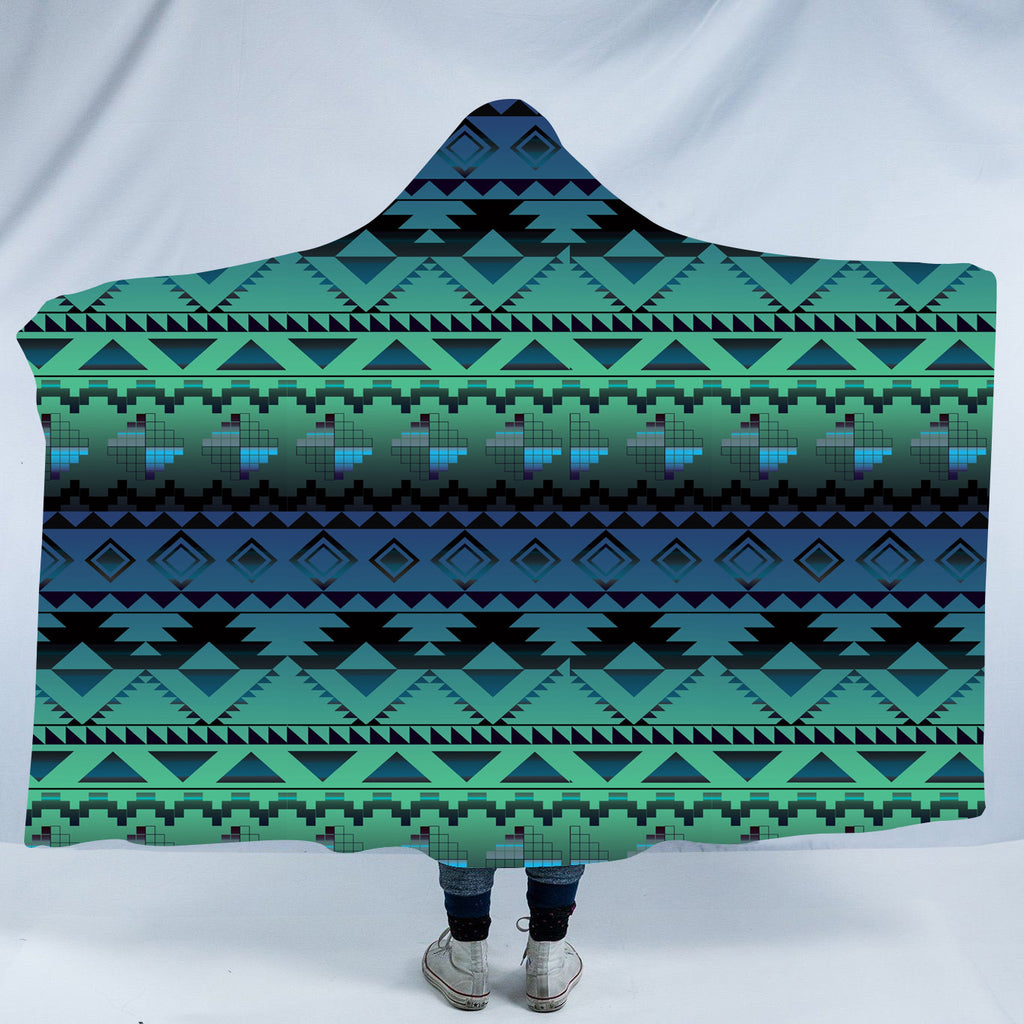 Powwow StoreGBNAT00601 Pattern Native American Design Hooded Blanket