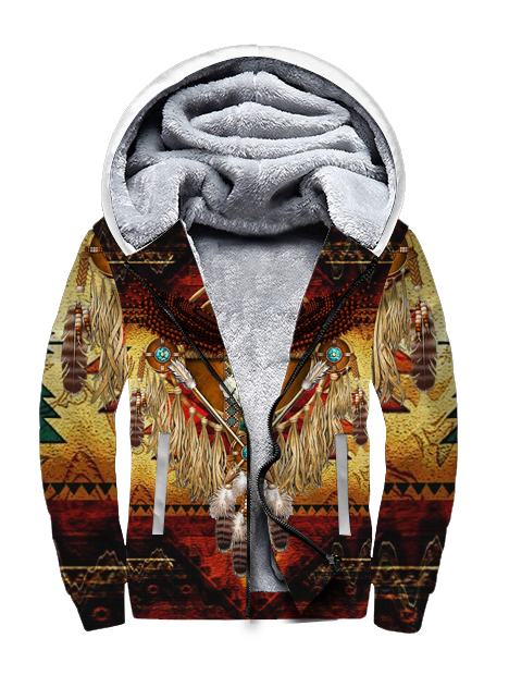 Powwow StoreGBNAT00128 Pattern Brown Native  3D Fleece Hoodie