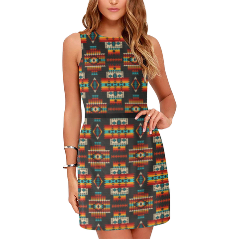 Powwow Store gb nat00402 black pattern native womens sleeveless dress