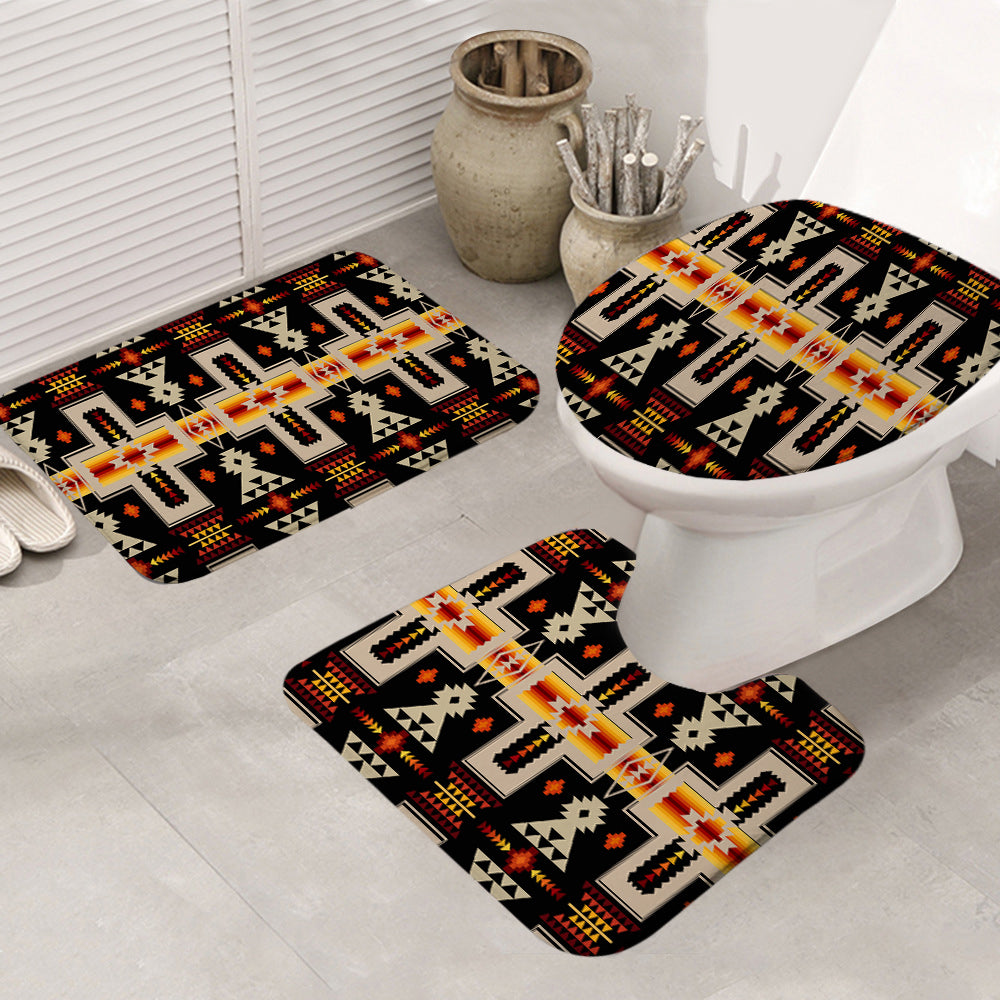 GB-NAT00062-01 Black Tribe Design Native American Bathroom Mat 3 Pieces
