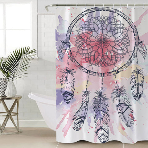GB-NAT00379 Pink Water Color Dream Catcher Shower Curtain