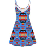 GB-NAT00046-12 Dark Blue Native Tribes Pattern Native American Strings Dress