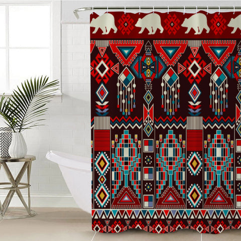 GB-NAT00588 Pattern Red And Bison  Shower Curtain