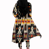 GB-NAT00062-01 Black Tribe Design Native American Cardigan Coat Long Pant Set